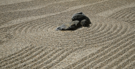 Rocks on the sand in the Japanese Zen Garden for meditationの写真素材