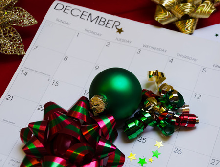 Christmas day in calendar with decorationの写真素材