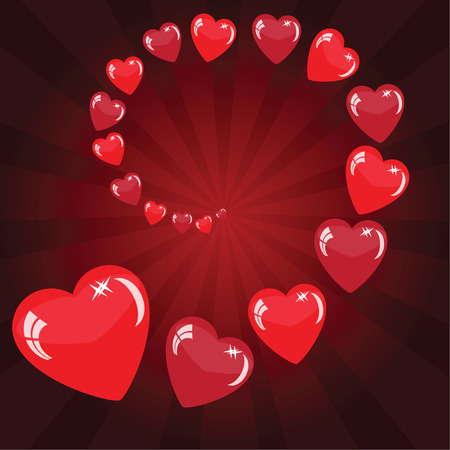 Valentine's background with many hearts on red phone with raysのイラスト素材