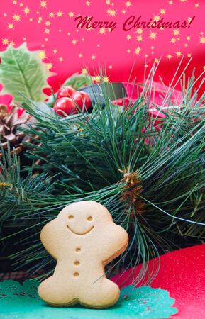 Gingerbread man on the holiday's phone with stars