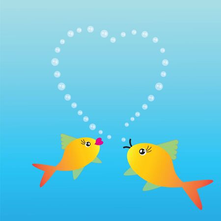 Abstract background with two fishes and heart on blue phoneのイラスト素材