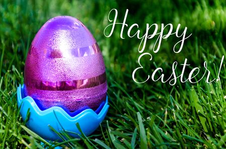 Easter Colorful eggs on the green grass background