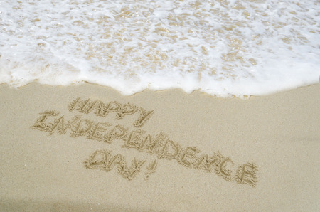 Independence USA  background on the sandy beach near oceanの写真素材