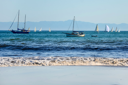 Luxury yachts at Sailing regatta in Santa Barbara, California in sunny dayの写真素材