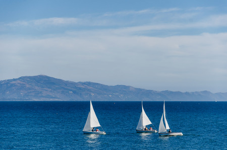 Luxury yachts at Sailing regatta in Santa Barbara, California in sunny day