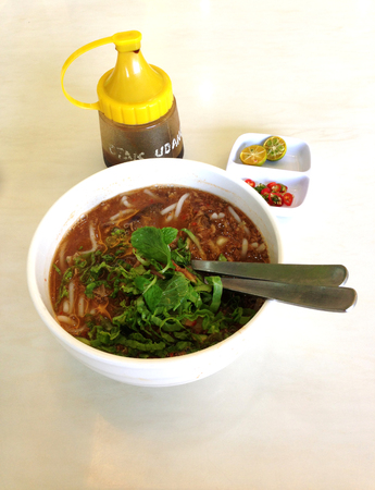 Penang Assam Laksa  spicy and sour fish noodles, one of the most famous noodle dish from Malaysia.の写真素材
