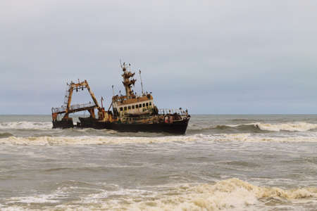 Shipwreck boat near Swakopmund, Skeleton Coast, Namibiaの写真素材