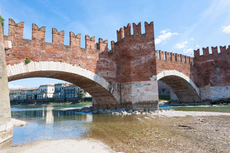 A view of Castle Vecchio Bridge, Verona, Italyのeditorial素材