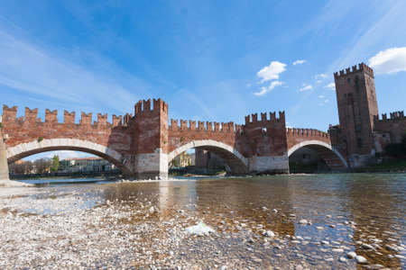 A view of Castle Vecchio Bridge, Verona, Italyのeditorial素材