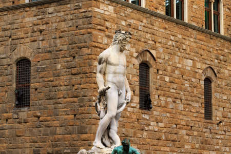 A view of Fountain of Neptune from Florence, Italyの写真素材
