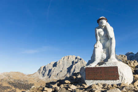 Monument at the end of the trekking "Del Cristo Pensante" from "San Martino di Castrozza", Italian Alps. Christian crossの写真素材