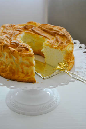 Angel cake detail, homemade dessert. Foodの写真素材