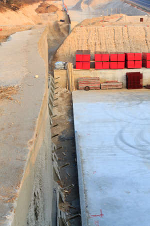 Detail of a road construction site for a new highway. Civil Engineering. Industrial