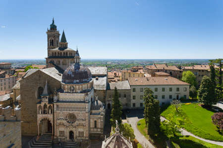 View of Cathedral in Bergamo, Lombardy, Italy. Saint Mary Major church. Italian panoramaのeditorial素材