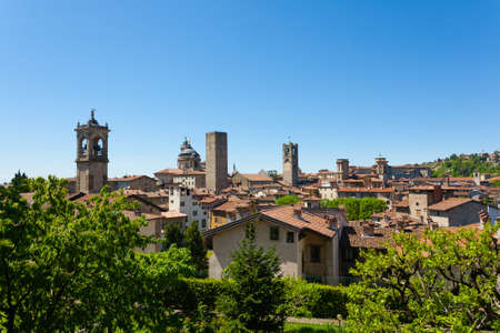 View of upper city of "Bergamo", Italian medieval town. Panorama from Italyの写真素材