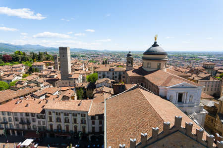 View of Cathedral in Bergamo, Lombardy, Italy. Saint Mary Major church. Italian panoramaのeditorial素材