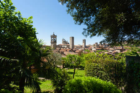 View of upper city of "Bergamo", Italian medieval town. Panorama from Italyのeditorial素材