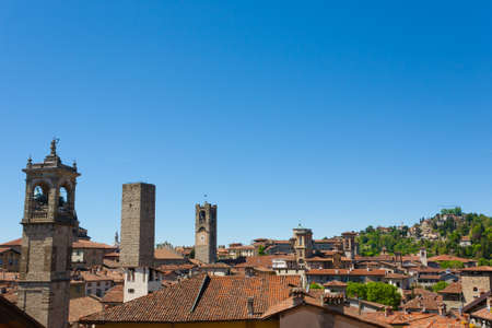 View of upper city of "Bergamo", Italian medieval town. Panorama from Italyのeditorial素材