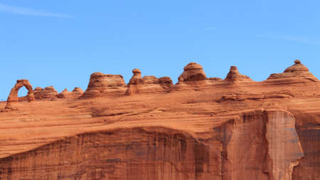 Panorama from Utah. Famous delicate arch. Red rocks canyon, geological formations. United States of Americaの写真素材