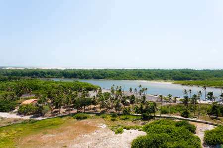 Preguica River seen from above near Barreirinhas, Lencois Maranhenses, Maranhao, Brazilの写真素材