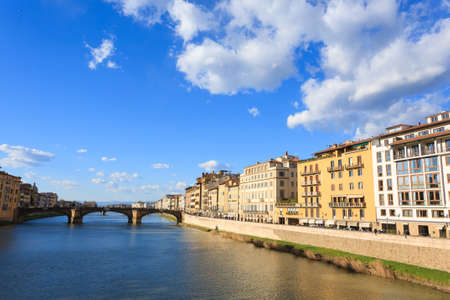 Beautiful Florence landscape, Italy. Houses along Arno river. Italian panoramaの写真素材