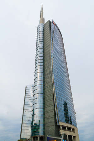 MILAN, ITALY-OCTOBER 09, 2016: Financial district view. Modern skyscrapers in Gae Aulenti square. Unicredit bank towerのeditorial素材