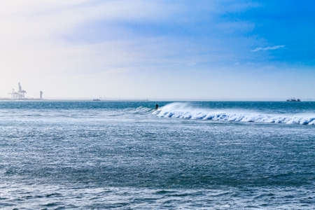 Port Elizabeth beach view, South Africa panorama. Indian ocean landscape. Waves and windsurf