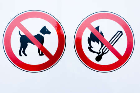 Collection of prohibition signs. Red circles with indication insideの写真素材