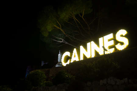 Cannes written with light bulbs. Cannes landmark, Franceの写真素材