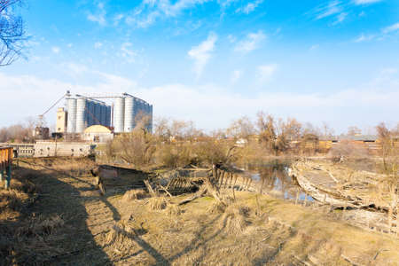 Old boats cemetery,Sile river natural park,Italy. Damaged fishing boats.の写真素材