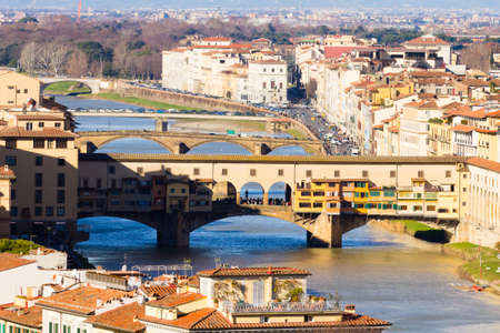 Old Bridge view, Florence, Italy. Italian landmark. Bridge over Arno riverの写真素材