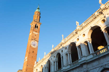 Palladian basilica view at sunset,Vicenza,Italy. Italian landmark. Andrea Palladio architectureの写真素材