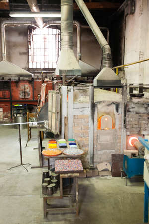 Craftsmanship of glass. Glass furnace view,Murano Venice,Italy.の写真素材