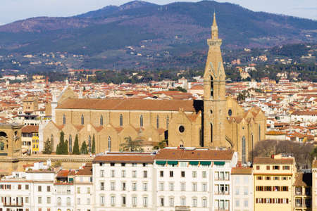 Florence aerial view. Florence Cathedral and Brunelleschi dome. Italian landmark, tuscanyのeditorial素材
