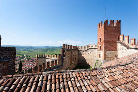 Aerial view of Soave, medieval walled city in Italy. Famous wine area. Italian countrysideのeditorial素材