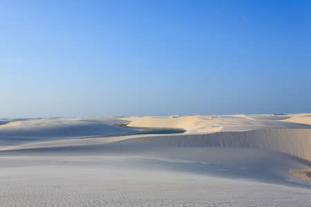 White sand dunes panorama from Lencois Maranhenses National Park, Brazil. Rainwater lagoon. Brazilian landscapeの写真素材