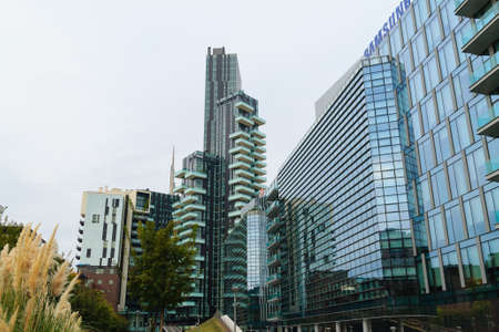 MILAN, ITALY-OCTOBER 09, 2016: Financial district view. Modern skyscrapers in Gae Aulenti square. Unicredit bank towerのeditorial素材