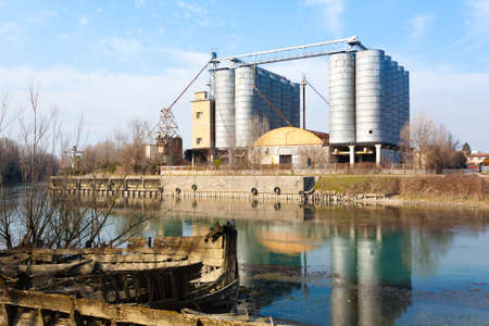 Industrial archeology along Sile river. Old abandoned factory. Italian landmarkの写真素材
