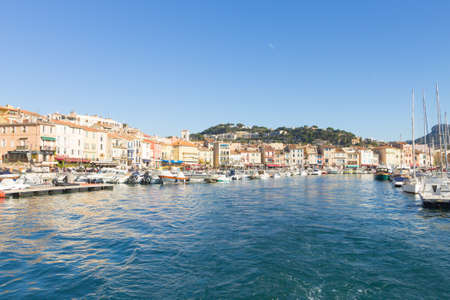 Colorful traditional houses on the promenade in the port of Cassis town, Provence, Franceのeditorial素材
