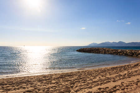 Cannes beach day view, France. Famous town in south of France. Promenade de la Croisetteの写真素材