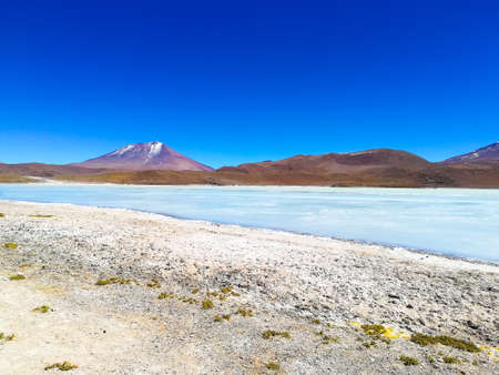 Laguna Hedionda landscape,Bolivia. Beautiful bolivian panorama. Blue water lagoonの写真素材