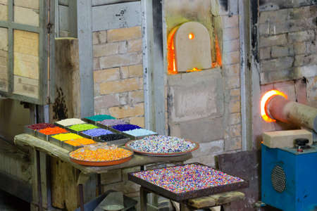 Craftsmanship of glass. Glass furnace view,Murano Venice,Italy.