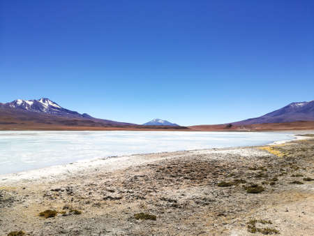 Laguna Hedionda landscape,Bolivia. Beautiful bolivian panorama. Blue water lagoonの写真素材