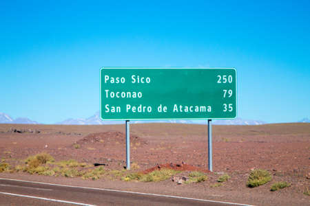 Chilean road sign along the road to Paso Sico,Chileの写真素材