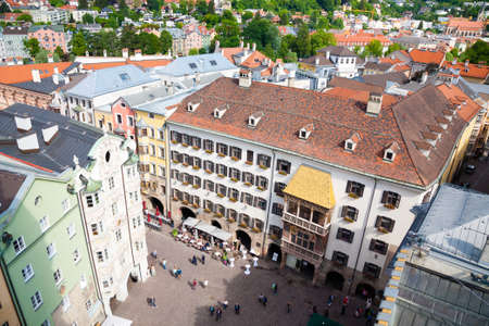 Innsbruck city center aerial view.  Golden Roof, Goldenes Dachlのeditorial素材