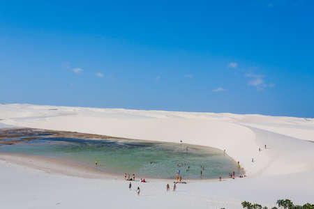 White sand dunes panorama from Lencois Maranhenses National Park, Brazil. Rainwater lagoon. Brazilian landscapeの写真素材