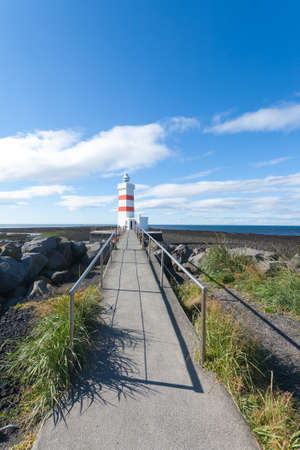 The old lighthouse in Gardur at Reykjanes Peninsula Iceland. Iceland landmarkの写真素材