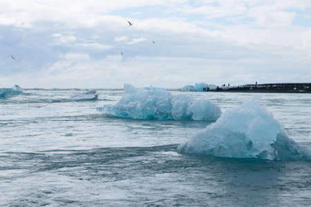 Jokulsarlon glacial lake, Iceland. Icebergs floating on water. Iceland landscape