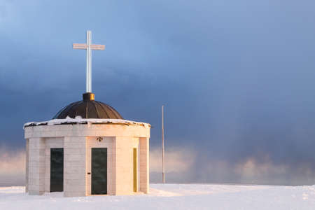 First world war memorial in winter season,Italy landmark. Monte grappa,italian alpsの写真素材