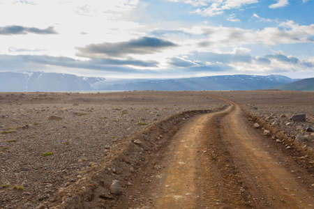 Dirt road from Hvitarvatn area, Iceland landscape. Road in perspective view.の写真素材